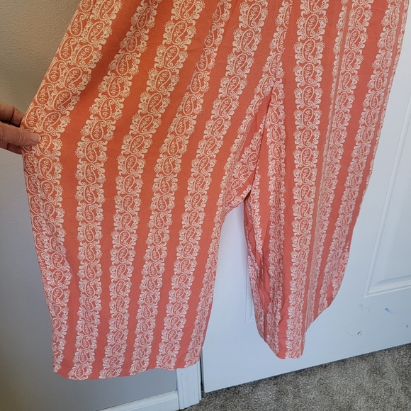 AUW Orange White Paisley Knot Front Spaghetti Strap Cropped Wide Leg Jumpsuit L - Picture 3 of 8
